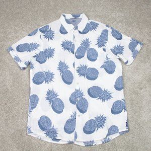 IZOD AOP Shirt Mens Large White Relaxed Classics Pineapple All Over Print S/S